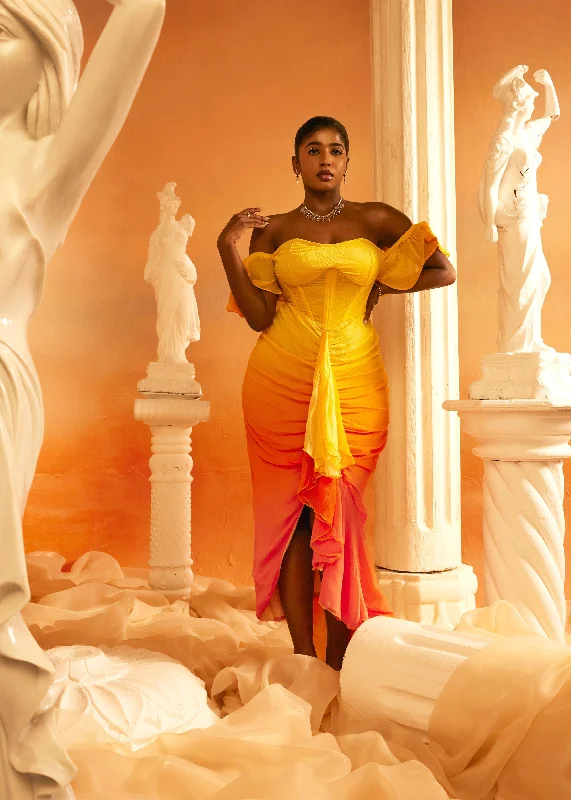 Weekend Deal Greta Sunset Ombre Chiffon Corset Dress