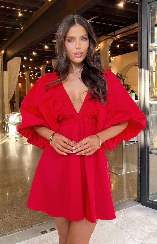 Crazy Deals Torie Red Short Sleeve Mini Dress