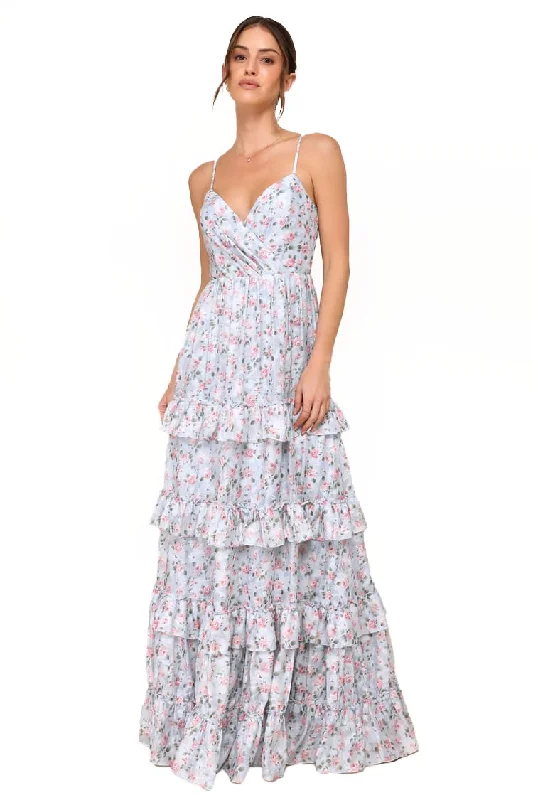 Early Bird Discount M - lulus blue floral maxi dress