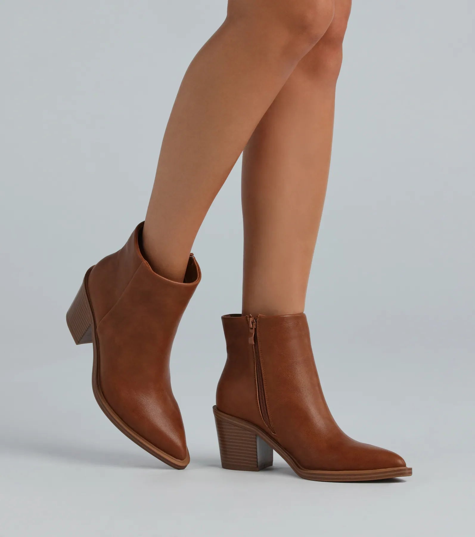Act Fast Stylish Staple Faux Leather Block Heel Booties