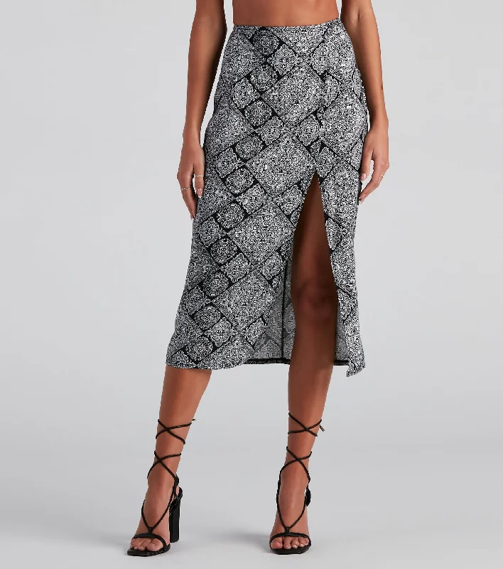 Extra Savings Challis Boho Slit Midi Skirt
