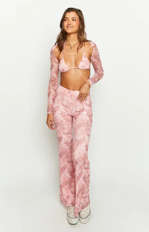 Super Deal Main Act Pink Swirl Snake Print Pants