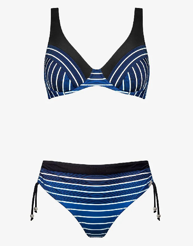 Blue Illusion Underwired Bikini Set - Blue and White