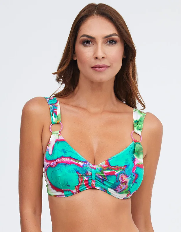 Frida Underwired Ring Bikini Top - Green Marble