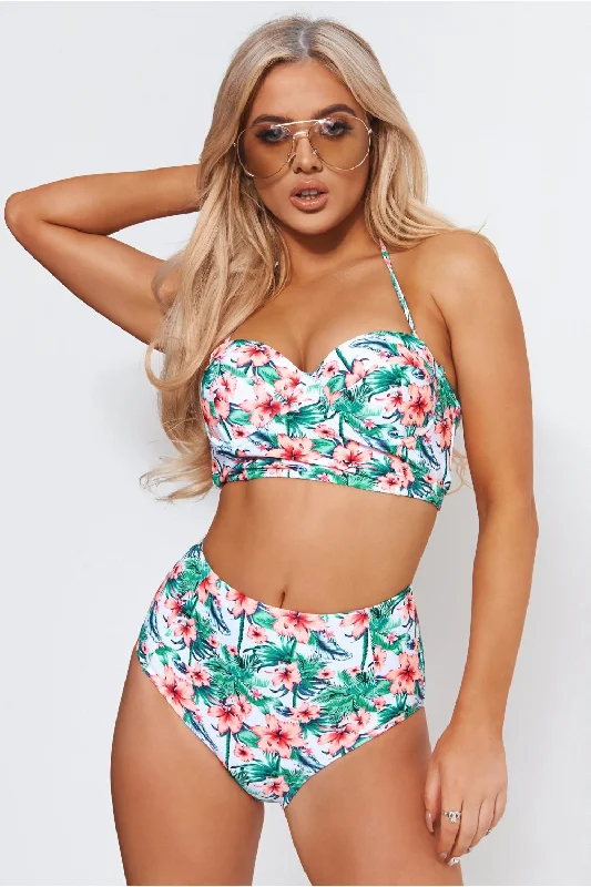 Kayla Orange Palm Print High Waisted Bikini