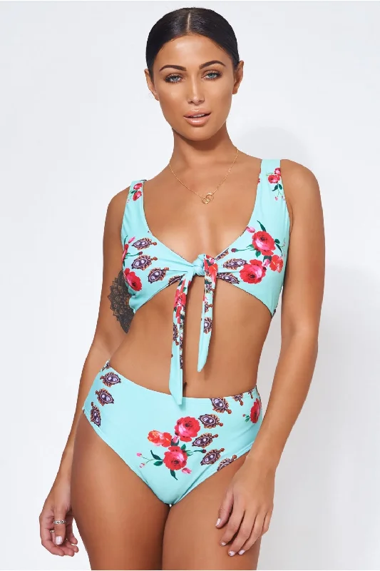 Motel Aqua Floral High Waisted Bikini