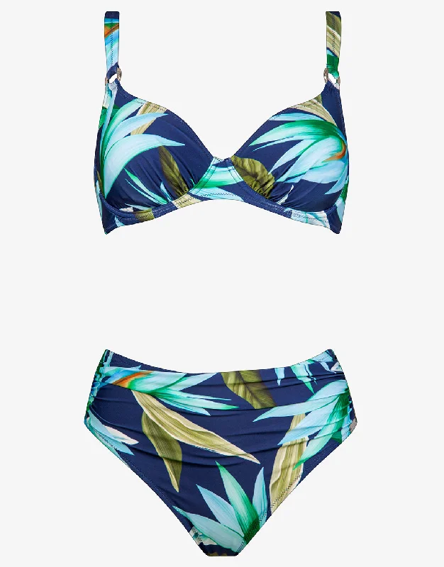 Ocean Bloom Underwired Bikini Set - Navy Aqua