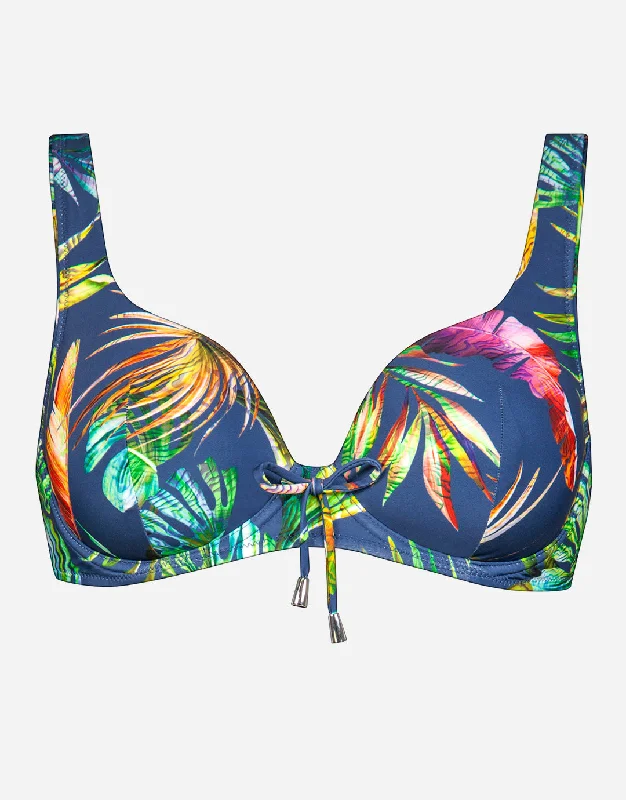 Plunge Moulded Underwired Bikini Top - Indigo Rainbow