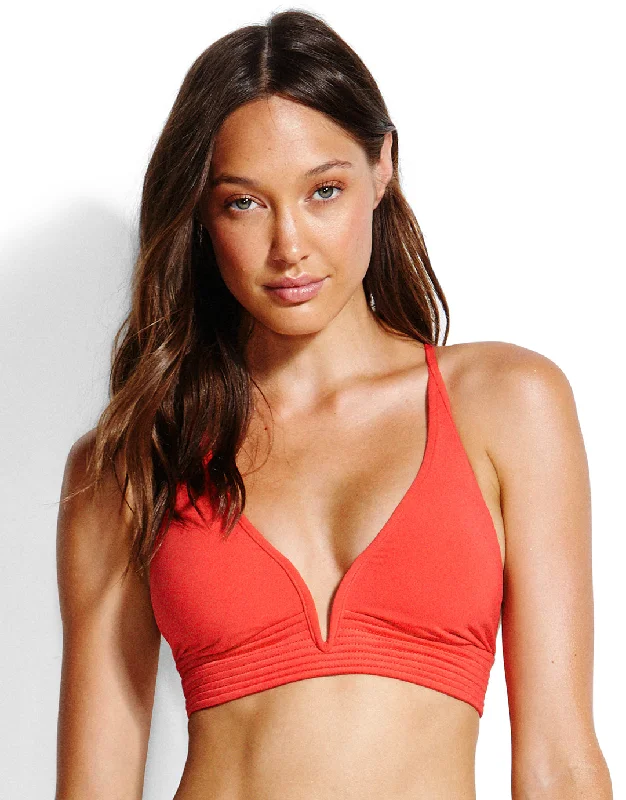 Swim Quilted Longline Triangle Bikini Top - Chilli Red