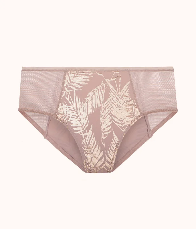 The Metallic Palm Mesh High Waist Bikini: Orchid/Metallic Palm Print