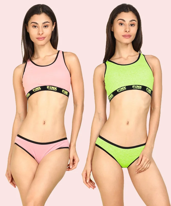 Womens Pink Trendz Sports Bar Bikini Comobo Swim Wear Set