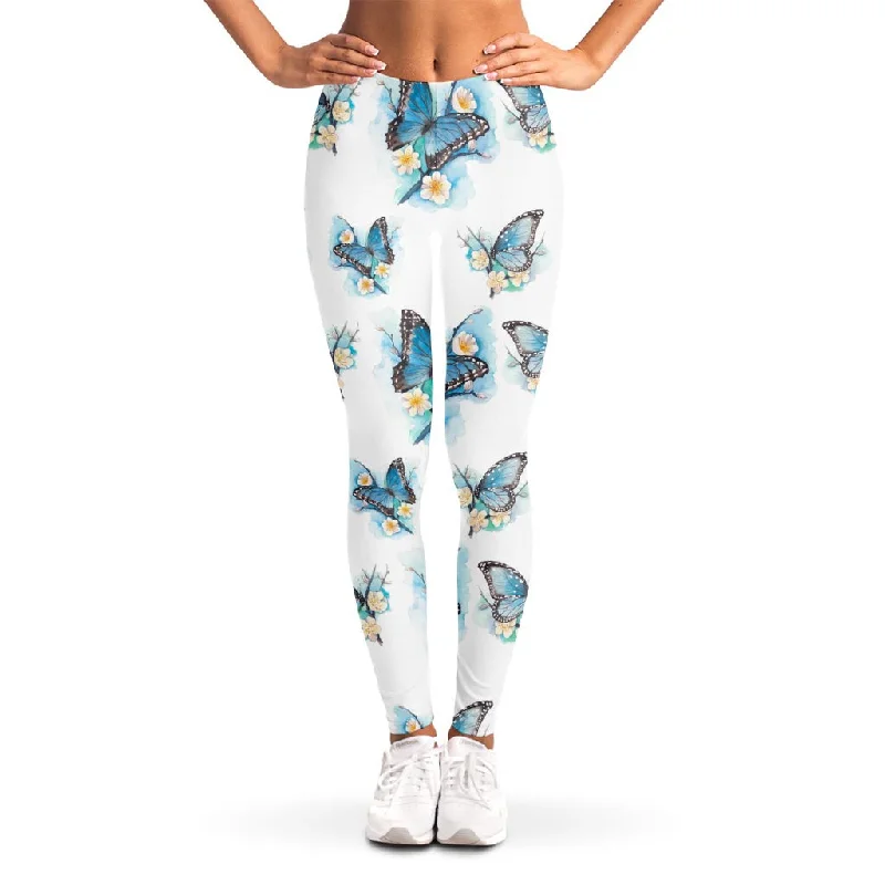 Blossom Blue Butterfly Pattern Print Women's Leggings