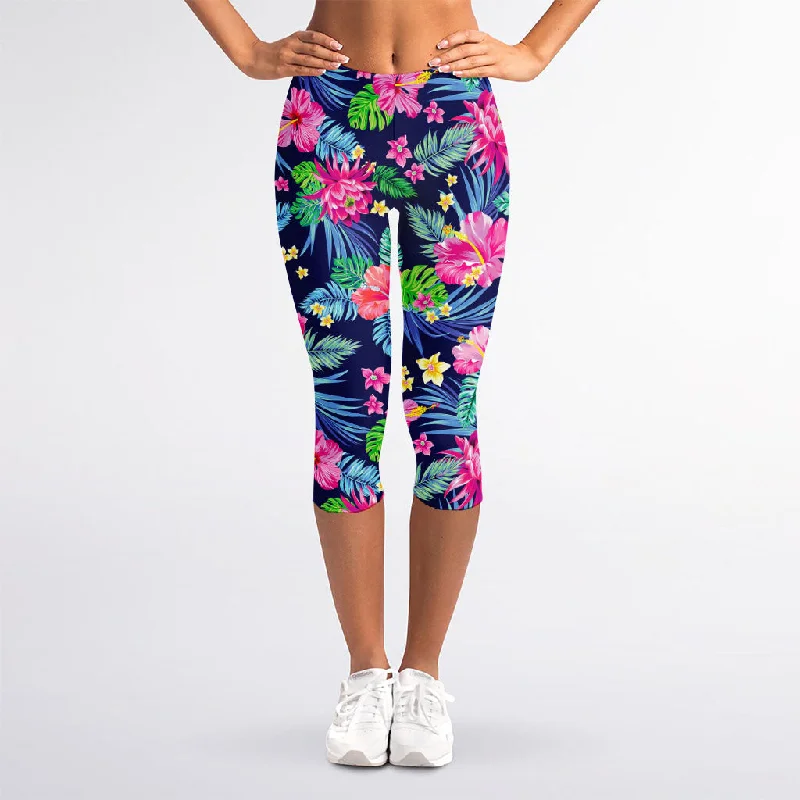 Blossom Tropical Flower Pattern Print Women's Capri Leggings