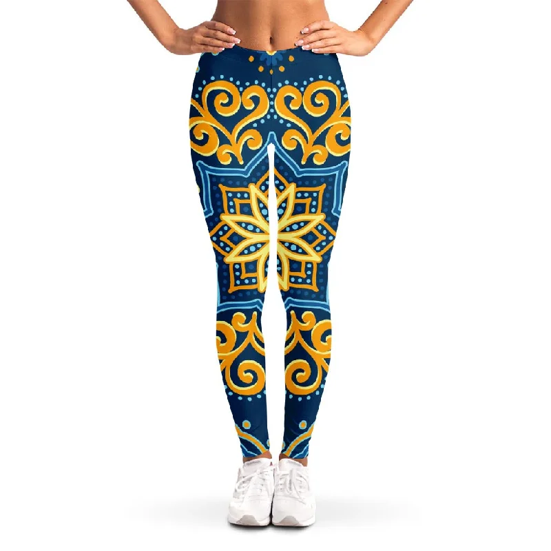 Blue And Gold Bohemian Mandala Print Women's Leggings