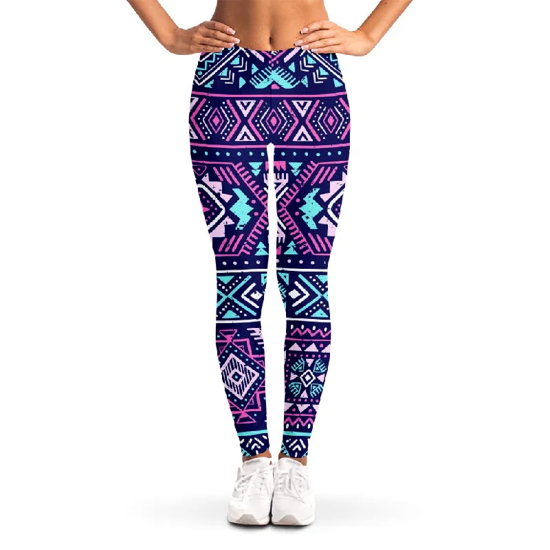 Blue And Pink Aztec Pattern Print Women's Leggings