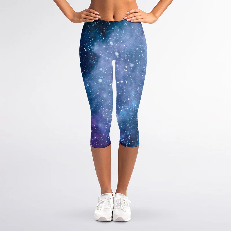 Blue Cloud Starfield Galaxy Space Print Women's Capri Leggings