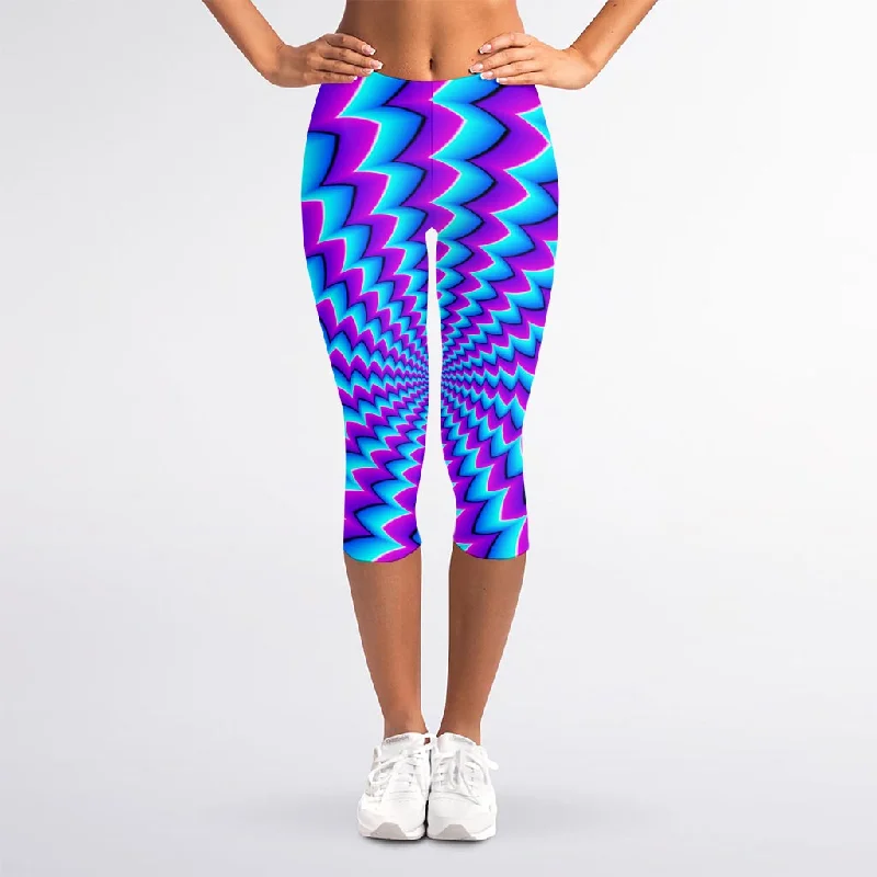 Blue Dizzy Moving Optical Illusion Women's Capri Leggings