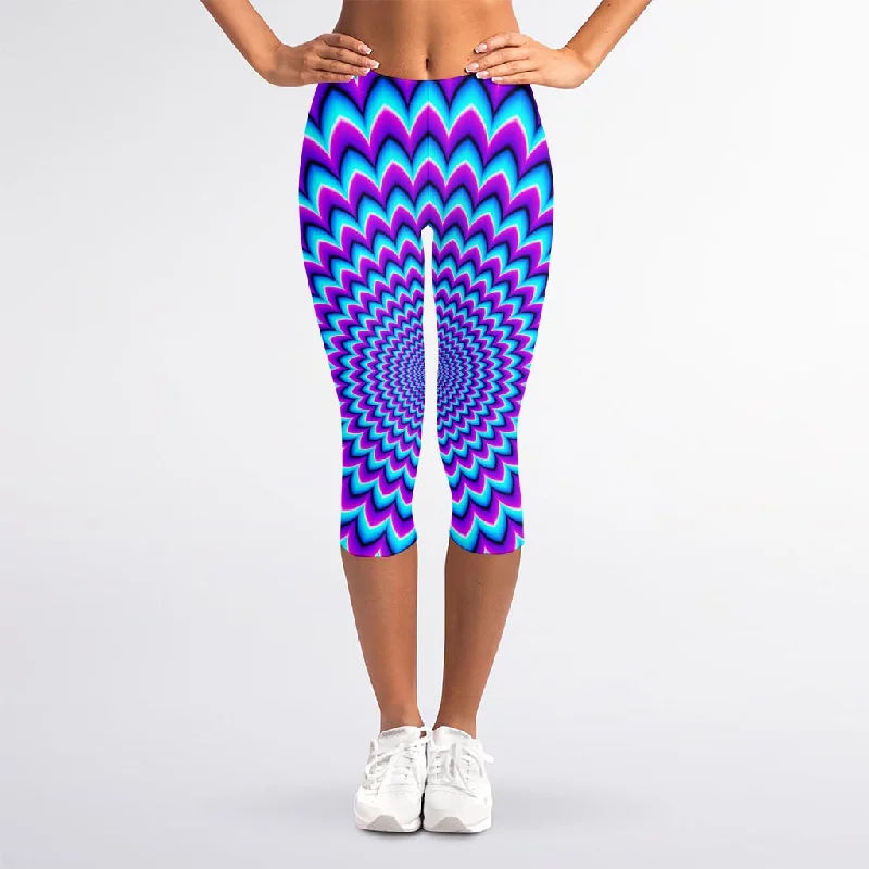 Blue Expansion Moving Optical Illusion Women's Capri Leggings