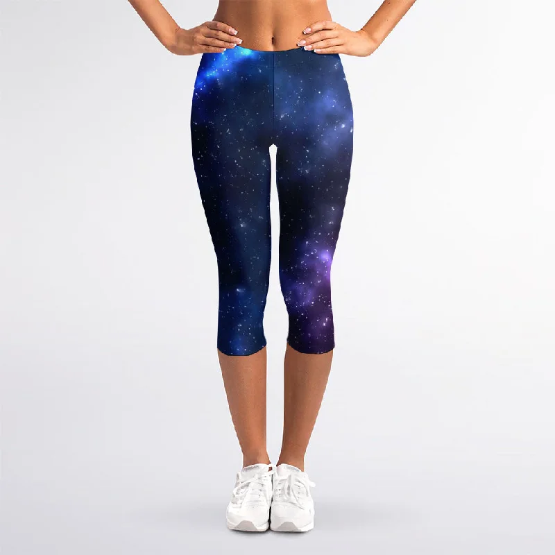 Blue Purple Cosmic Galaxy Space Print Women's Capri Leggings