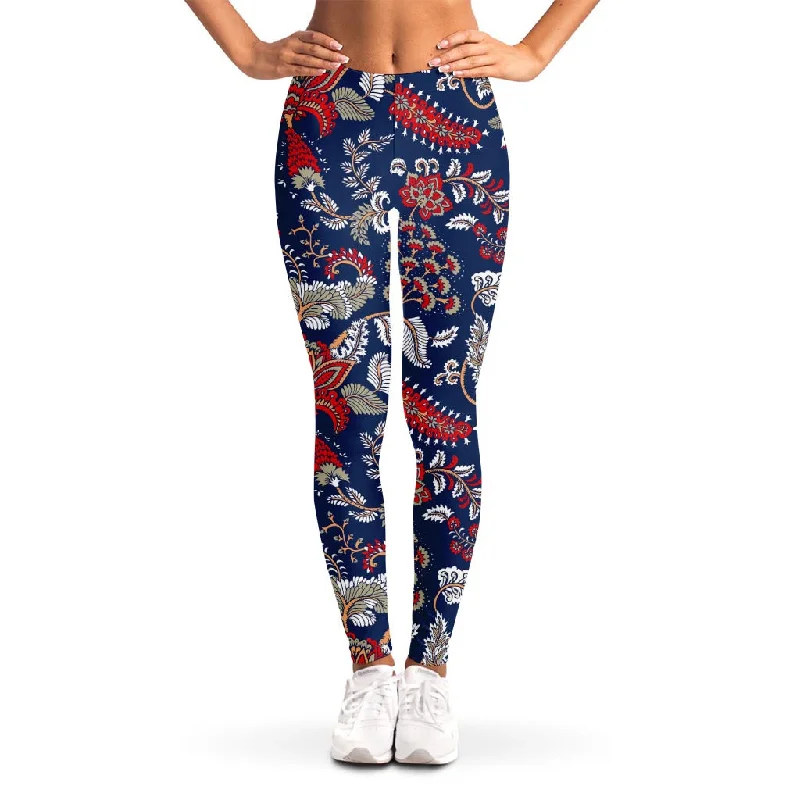 Blue Vintage Bohemian Floral Print Women's Leggings