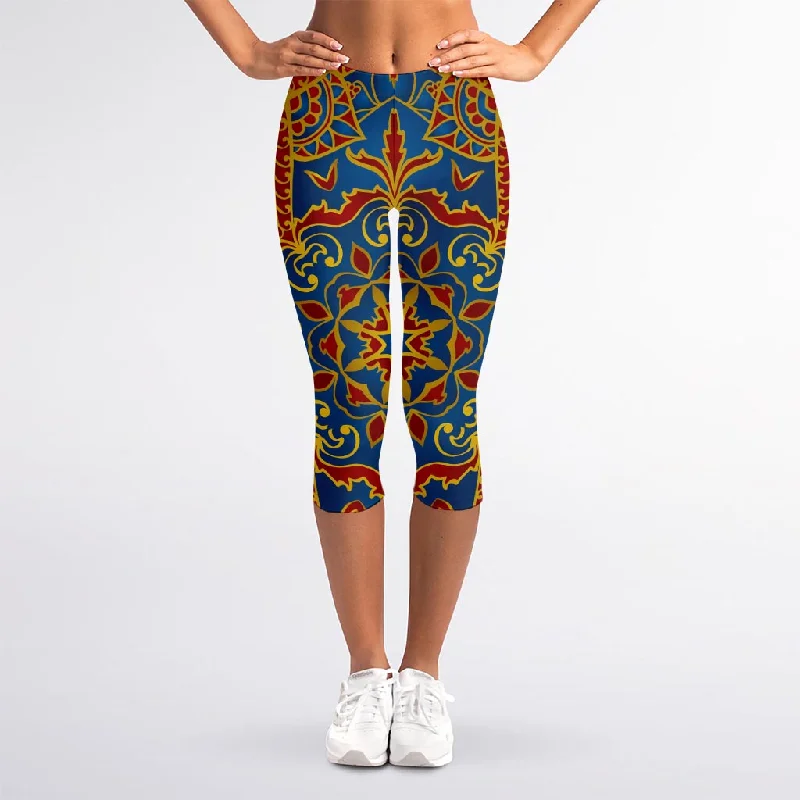 Bohemian Indian Mandala Pattern Print Women's Capri Leggings