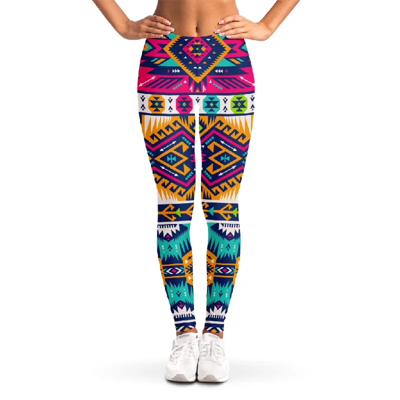 Bright Colors Aztec Pattern Print Women's Leggings