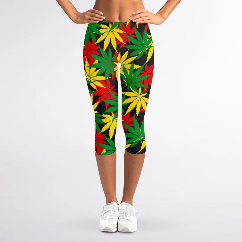 Classic Hemp Leaves Reggae Pattern Print Women's Capri Leggings