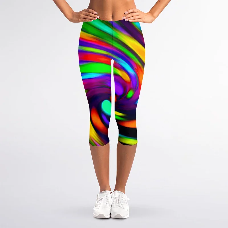 Colorful Spiral Trippy Print Women's Capri Leggings