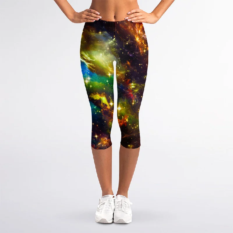 Colorful Universe Galaxy Space Print Women's Capri Leggings