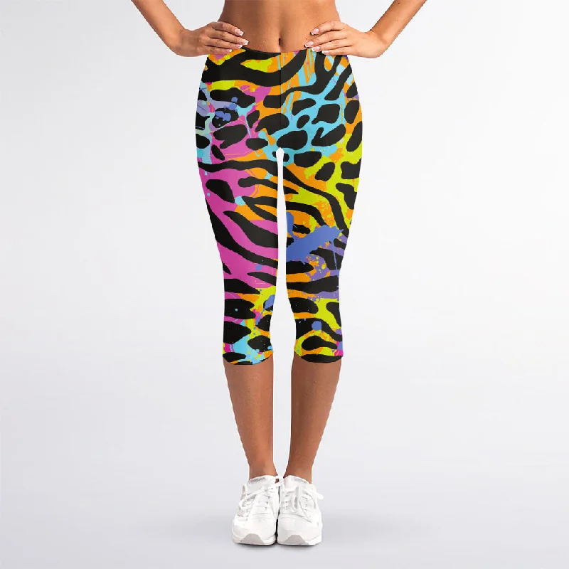 Colorful Zebra Leopard Pattern Print Women's Capri Leggings