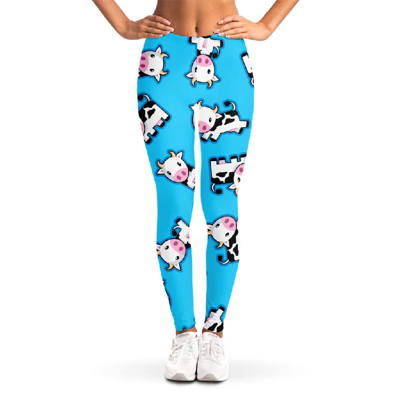 Cute Cartoon Baby Cow Pattern Print Women's Leggings