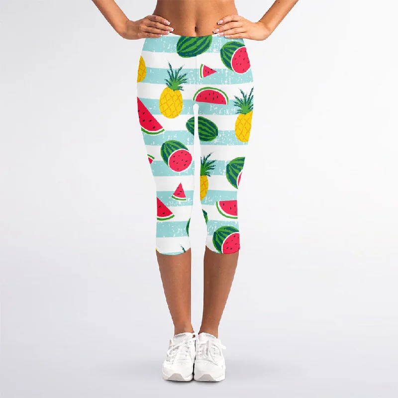 Cute Pineapple Watermelon Pattern Print Women's Capri Leggings