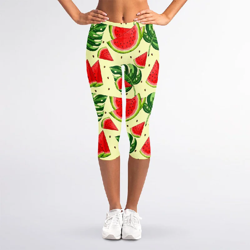 Cute Tropical Watermelon Pattern Print Women's Capri Leggings