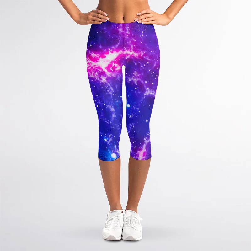 Dark Purple Universe Galaxy Space Print Women's Capri Leggings