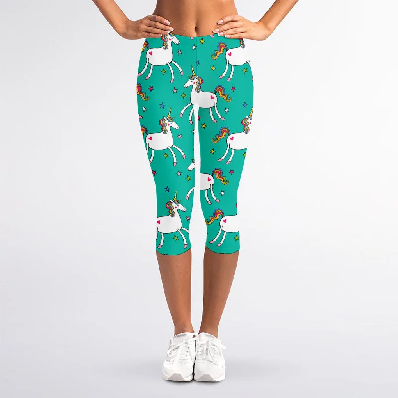 Doodle Unicorn Pattern Print Women's Capri Leggings