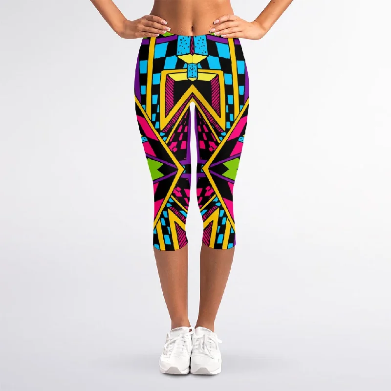 Ethnic Psychedelic Trippy Print Women's Capri Leggings