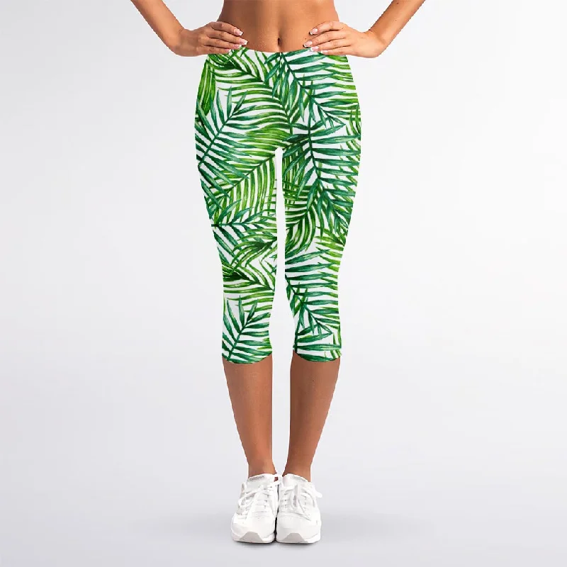 Exotic Tropical Leaf Pattern Print Women's Capri Leggings