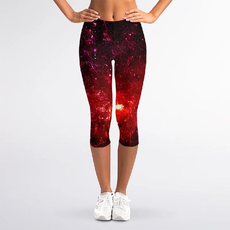 Fiery Nebula Universe Galaxy Space Print Women's Capri Leggings