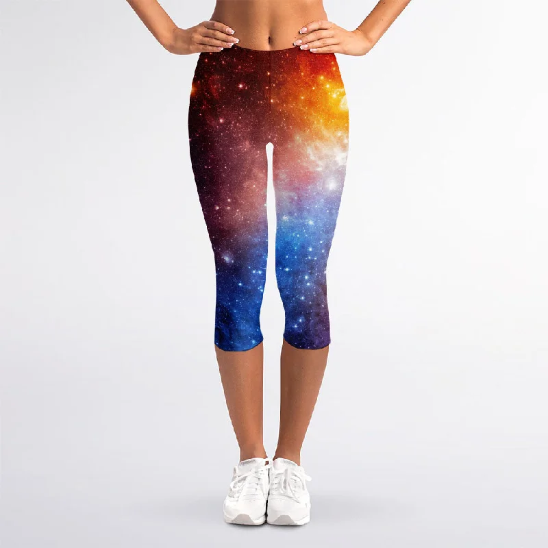 Fiery Universe Nebula Galaxy Space Print Women's Capri Leggings