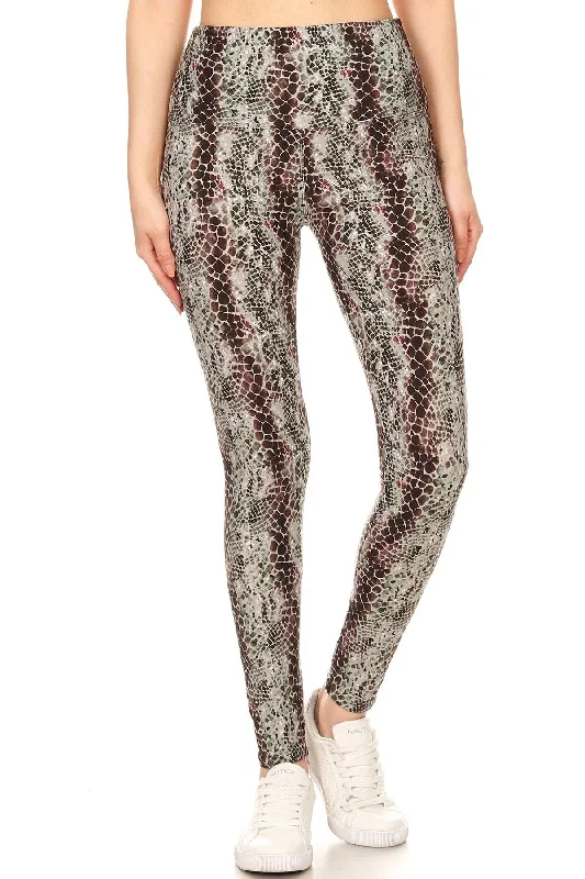 FZ Women's Banded Lined Snakeskin Printed Knit Leggings