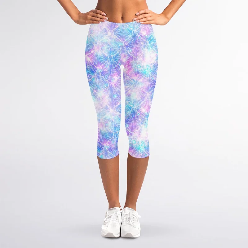 Galaxy Mermaid Scales Pattern Print Women's Capri Leggings