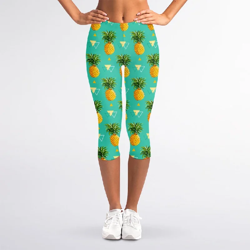 Geometric Pineapple Pattern Print Women's Capri Leggings