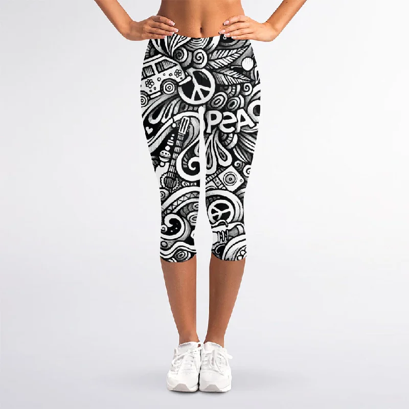 Graffiti Surfing Pattern Print Women's Capri Leggings