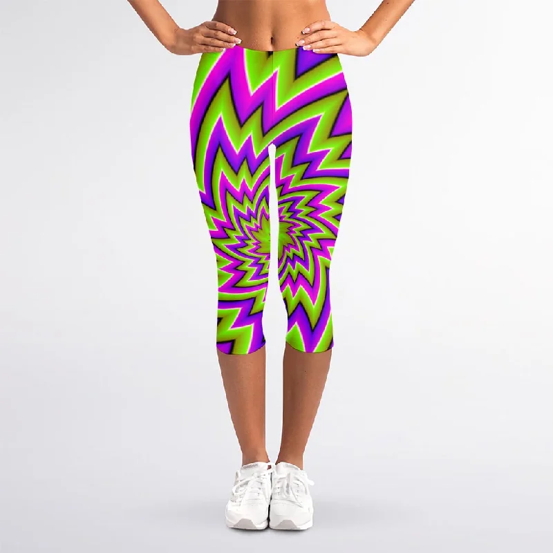 Green Big Bang Moving Optical Illusion Women's Capri Leggings