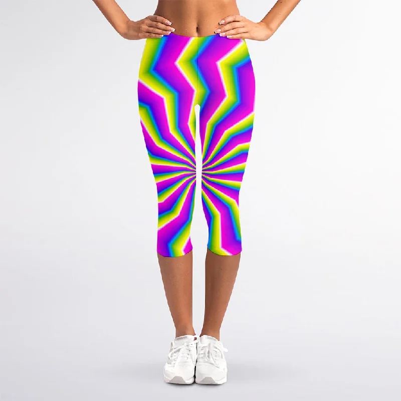 Green Dizzy Moving Optical Illusion Women's Capri Leggings