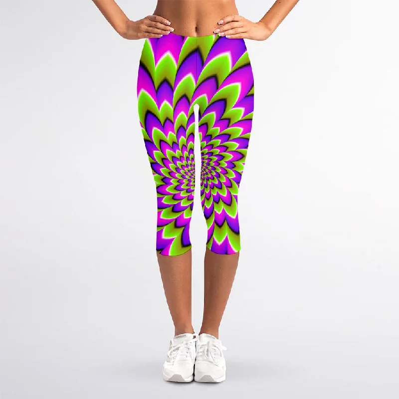 Green Expansion Moving Optical Illusion Women's Capri Leggings