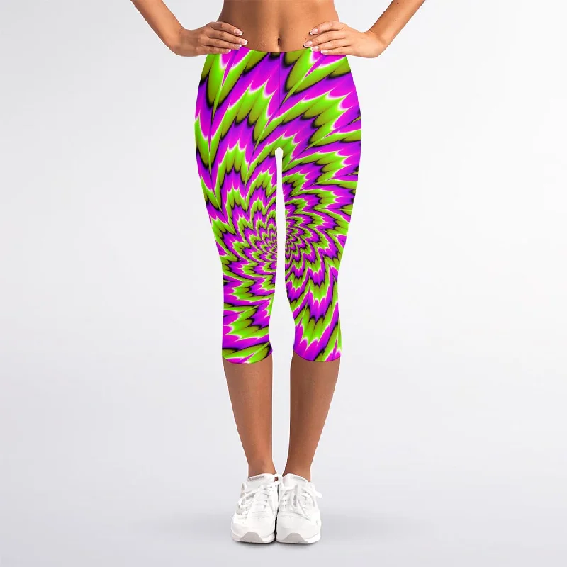 Green Explosion Moving Optical Illusion Women's Capri Leggings