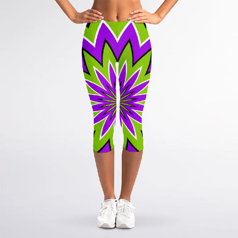 Green Flower Moving Optical Illusion Women's Capri Leggings