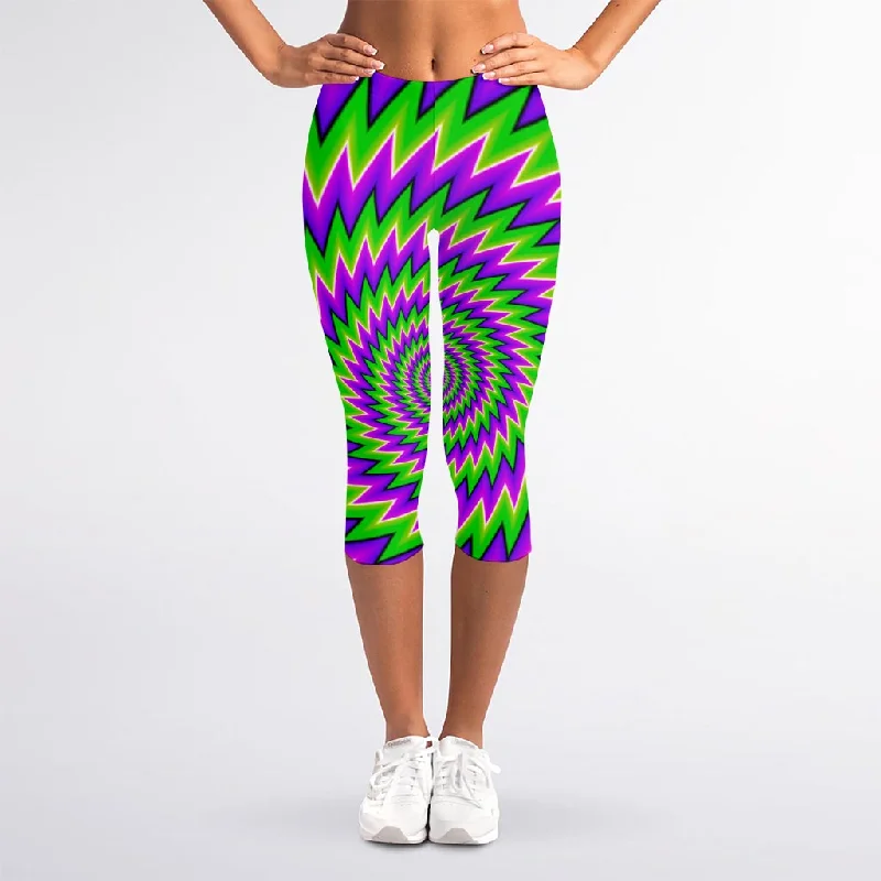 Green Spiral Moving Optical Illusion Women's Capri Leggings