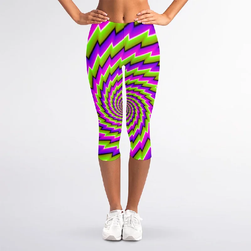 Green Twisted Moving Optical Illusion Women's Capri Leggings